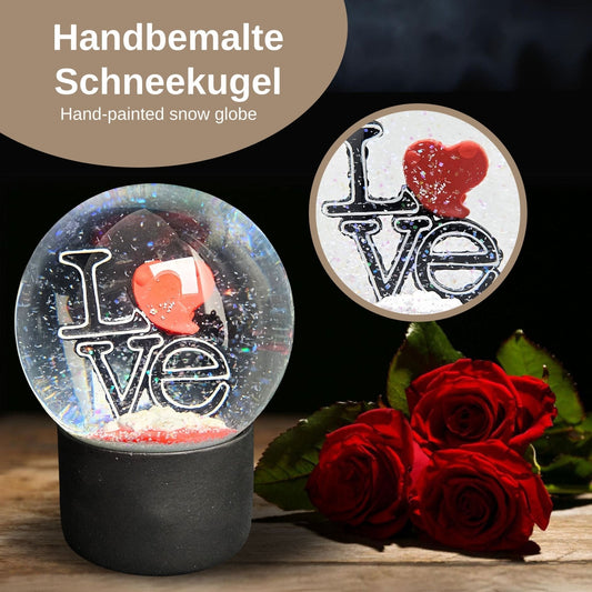 Moderne Designer Schneekugel LOVE auf Sockel schwarz rund 100 mm Durchmesser - Schneekugelhaus