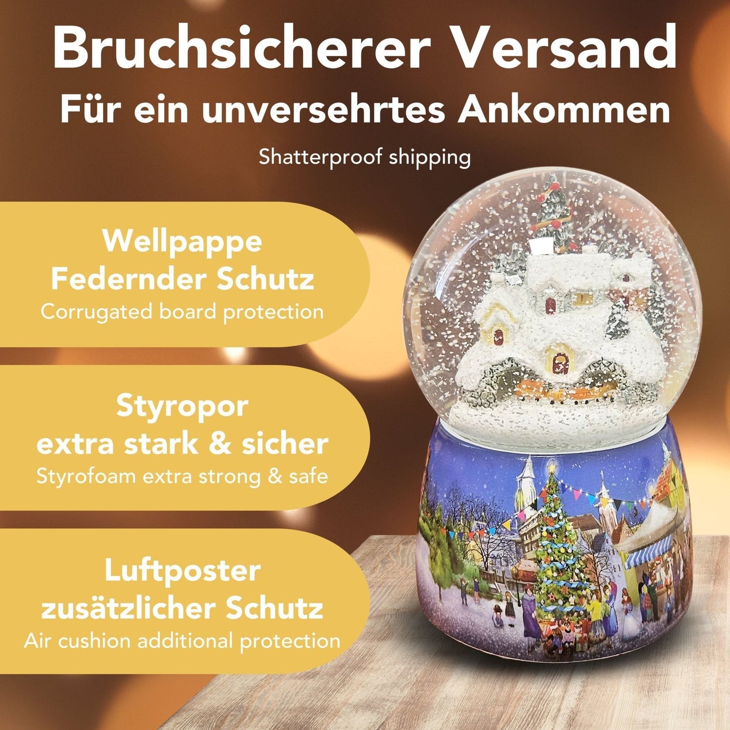 Nostalgie - Schneekugel mit Weihnachtsdorf mit Christbaum und Spieluhr Winter Wonderland - Schneekugelhaus