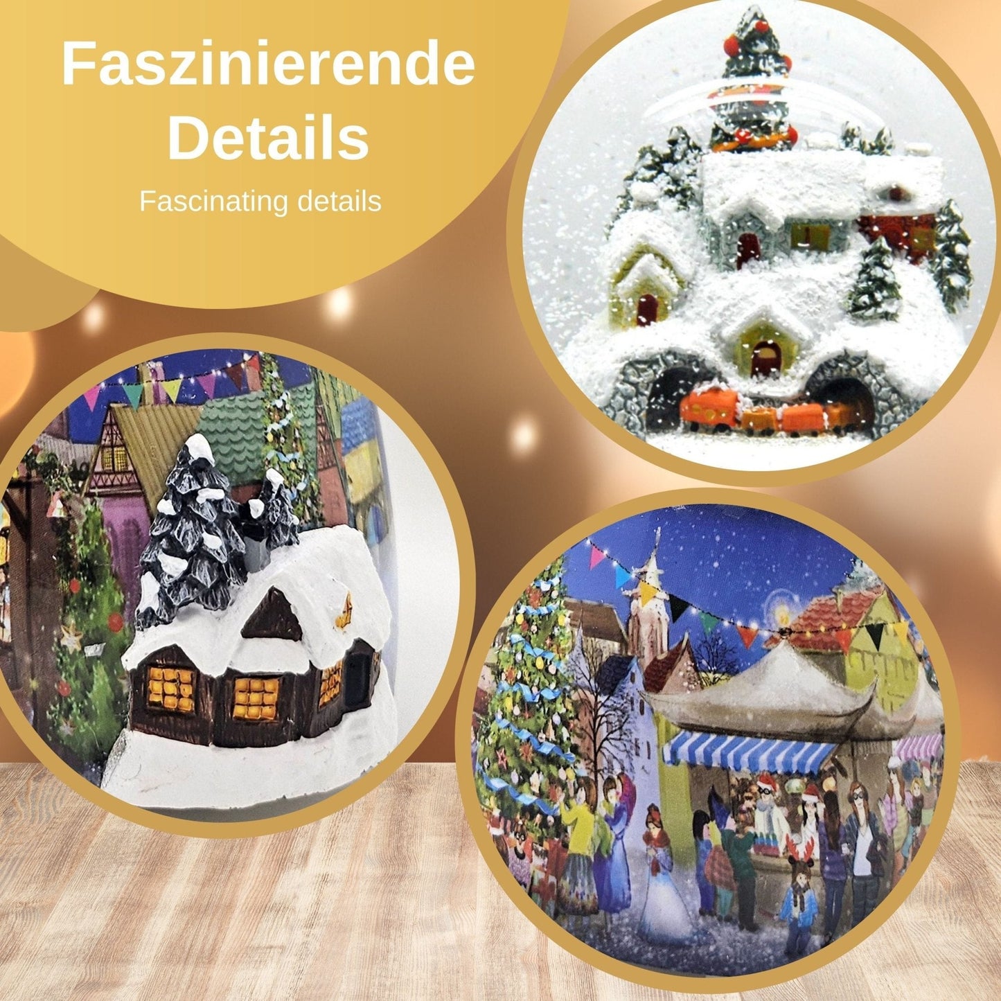 Nostalgie - Schneekugel mit Weihnachtsdorf mit Christbaum und Spieluhr Winter Wonderland - Schneekugelhaus
