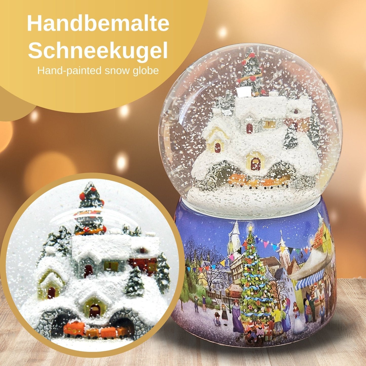 Nostalgie - Schneekugel mit Weihnachtsdorf mit Christbaum und Spieluhr Winter Wonderland - Schneekugelhaus