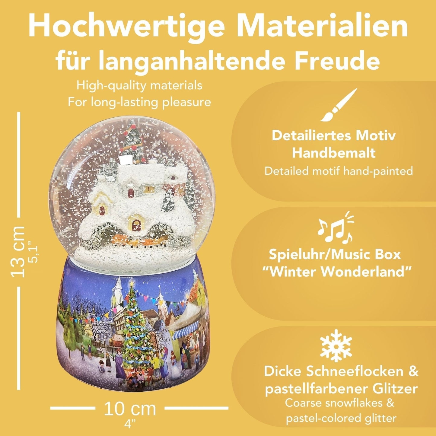 Nostalgie - Schneekugel mit Weihnachtsdorf mit Christbaum und Spieluhr Winter Wonderland - Schneekugelhaus