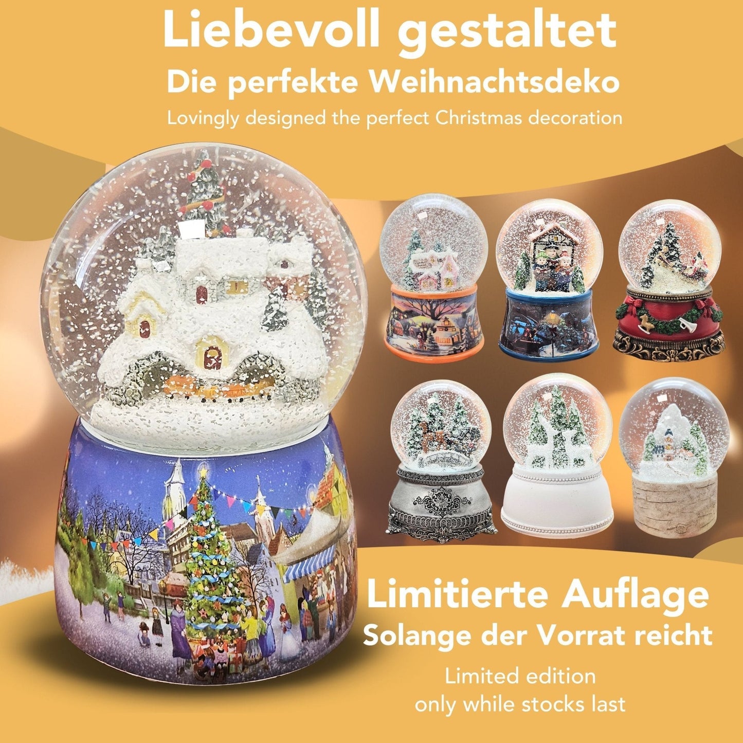 Nostalgie - Schneekugel mit Weihnachtsdorf mit Christbaum und Spieluhr Winter Wonderland - Schneekugelhaus