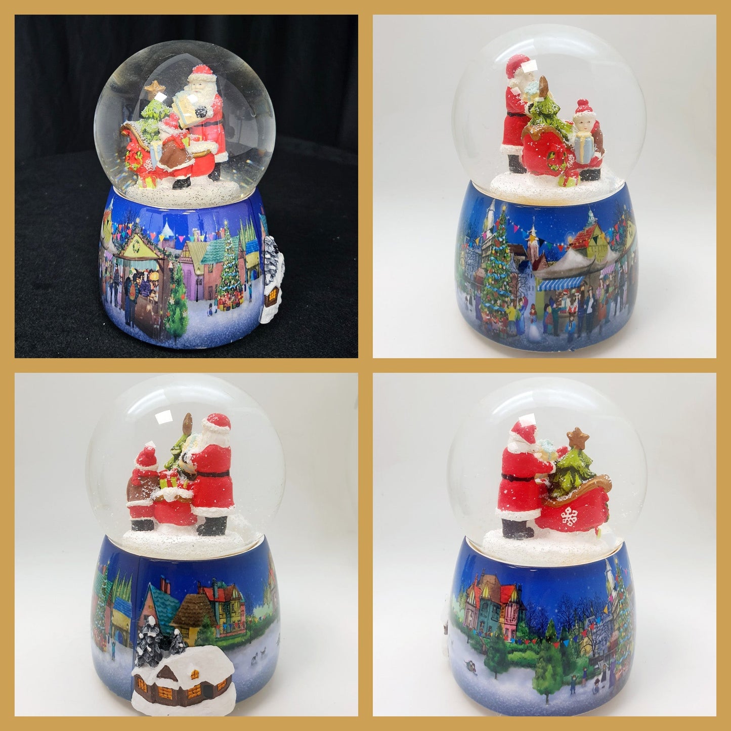 Nostalgie - Schneekugel mit Weihnachtsmann mit Schlitten mit Spieluhr 100 mm Durchmesser - Schneekugelhaus