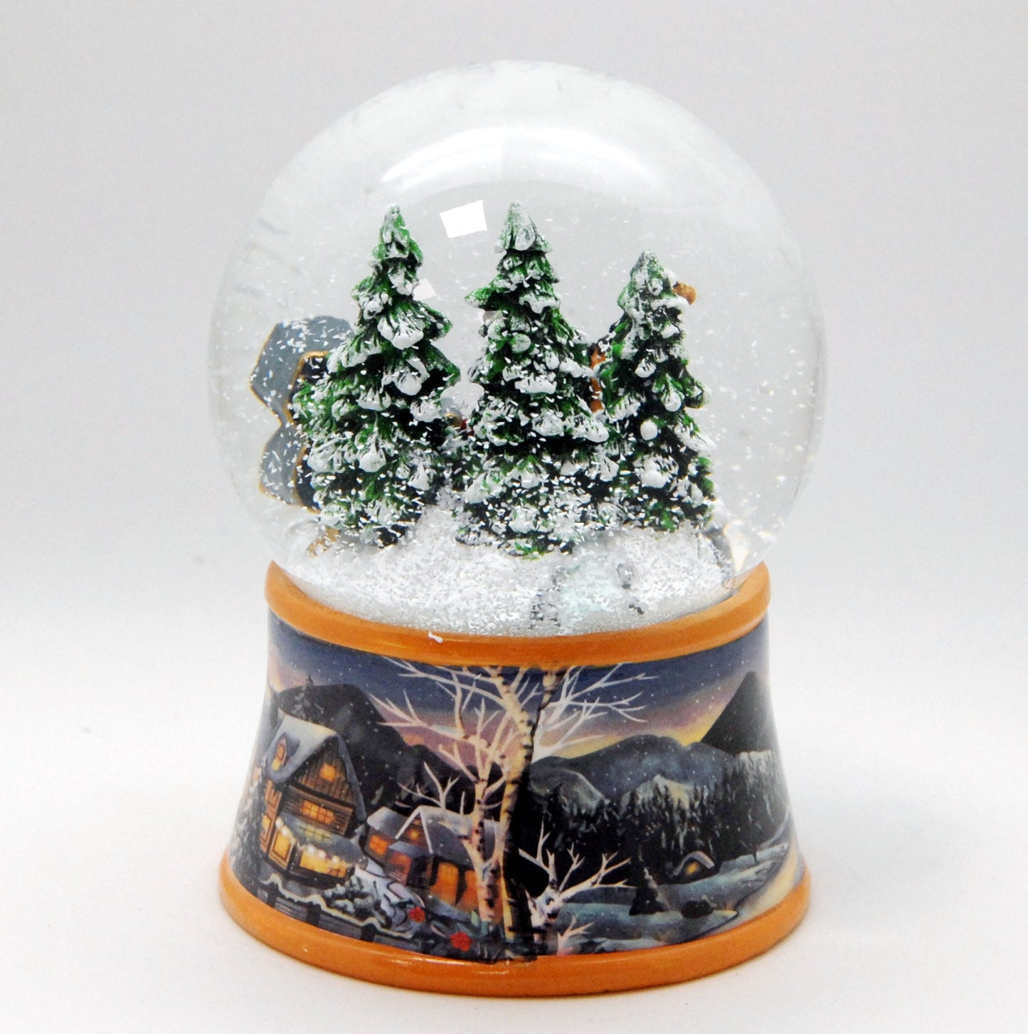 Nostalgische Schneekugel Kutsche über Brücke auf Sockel Winterlandschaft 100 mm Durchmesser mit Spieluhr - Schneekugelhaus