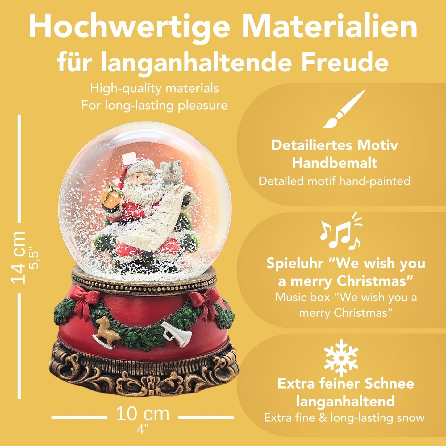 Nostalgische Schneekugel Santa mit Geschenkeliste auf Sockel Weihnachtsdekor rot mm Durchmesser mit Spieluhr - Schneekugelhaus