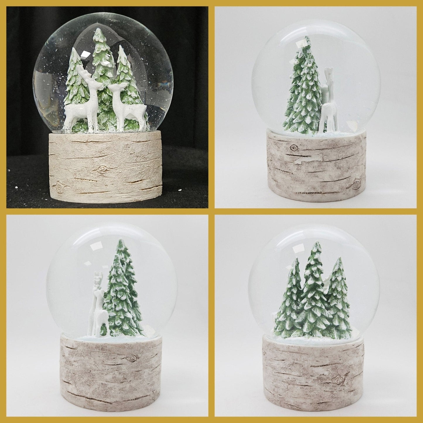 Schneekugel 2 Rehe auf Holzsockel "Country - Line" 10 cm Durchmesser - Schneekugelhaus