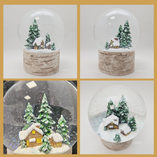 Schneekugel Hüttenzauber verschneite Berghütte auf Holzsockel "Country - Line" 10 cm Durchmesser - Schneekugelhaus