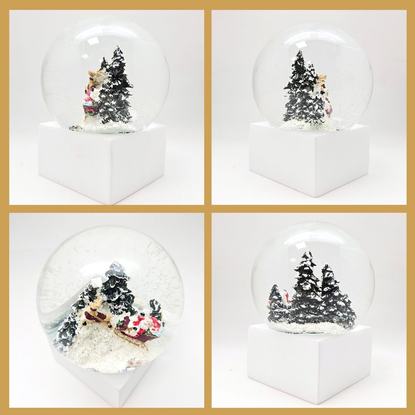 Schneekugel Santa auf Schlitten auf Sockel weiß eckig "PURE - Line" 10 cm Durchmesser - Schneekugelhaus