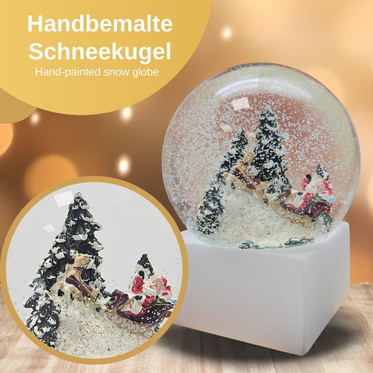 Schneekugel Santa auf Schlitten auf Sockel weiß eckig "PURE - Line" 10 cm Durchmesser - Schneekugelhaus