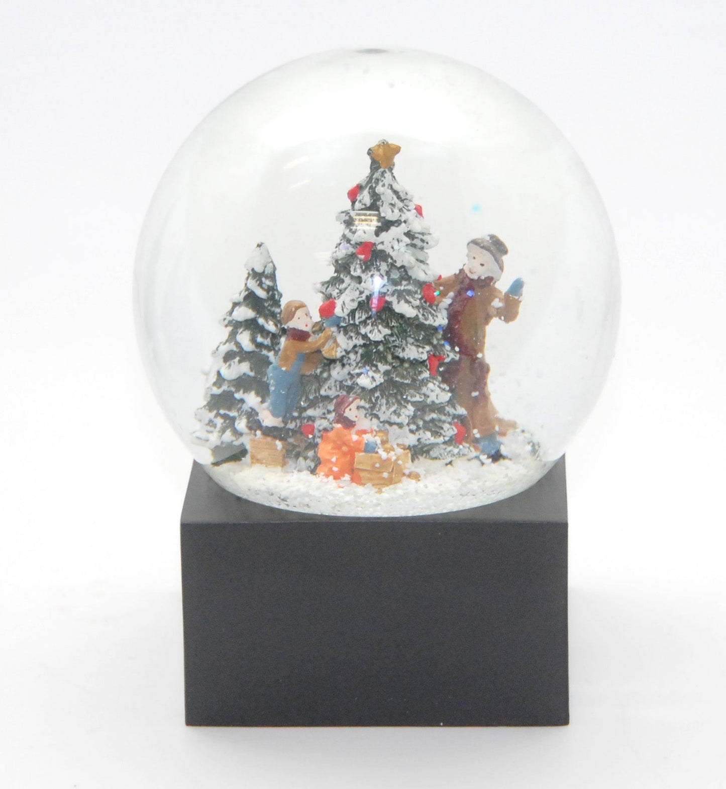 Schneekugel Weihnachtsbaum schmücken auf Sockel schwarz eckig "PURE-Line" 10 cm Durchmesser - Schneekugelhaus