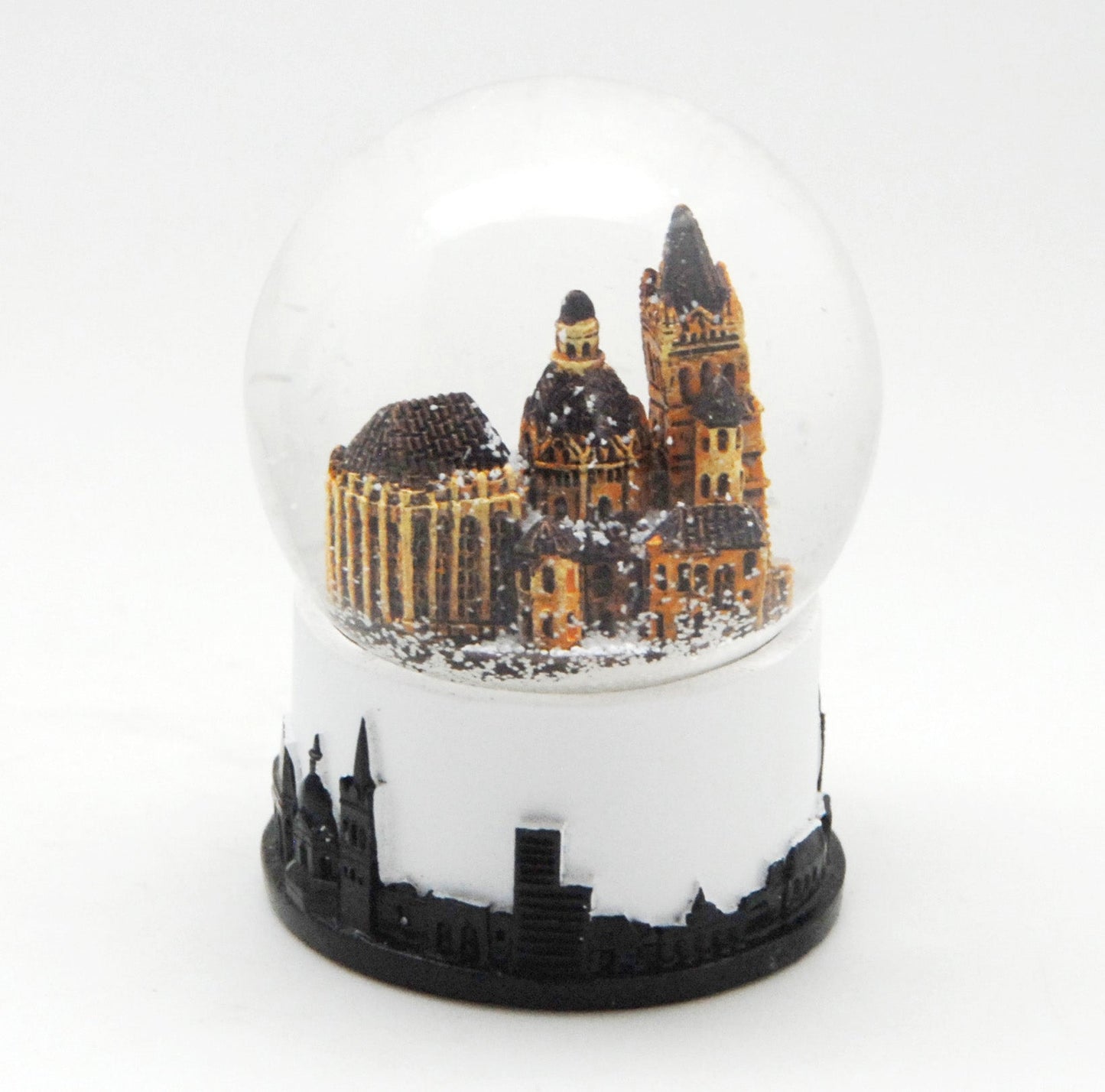 Souvenir Schneekugel Aachen mit Achener Dom und Skyline in schwarz weiß - Schneekugelhaus