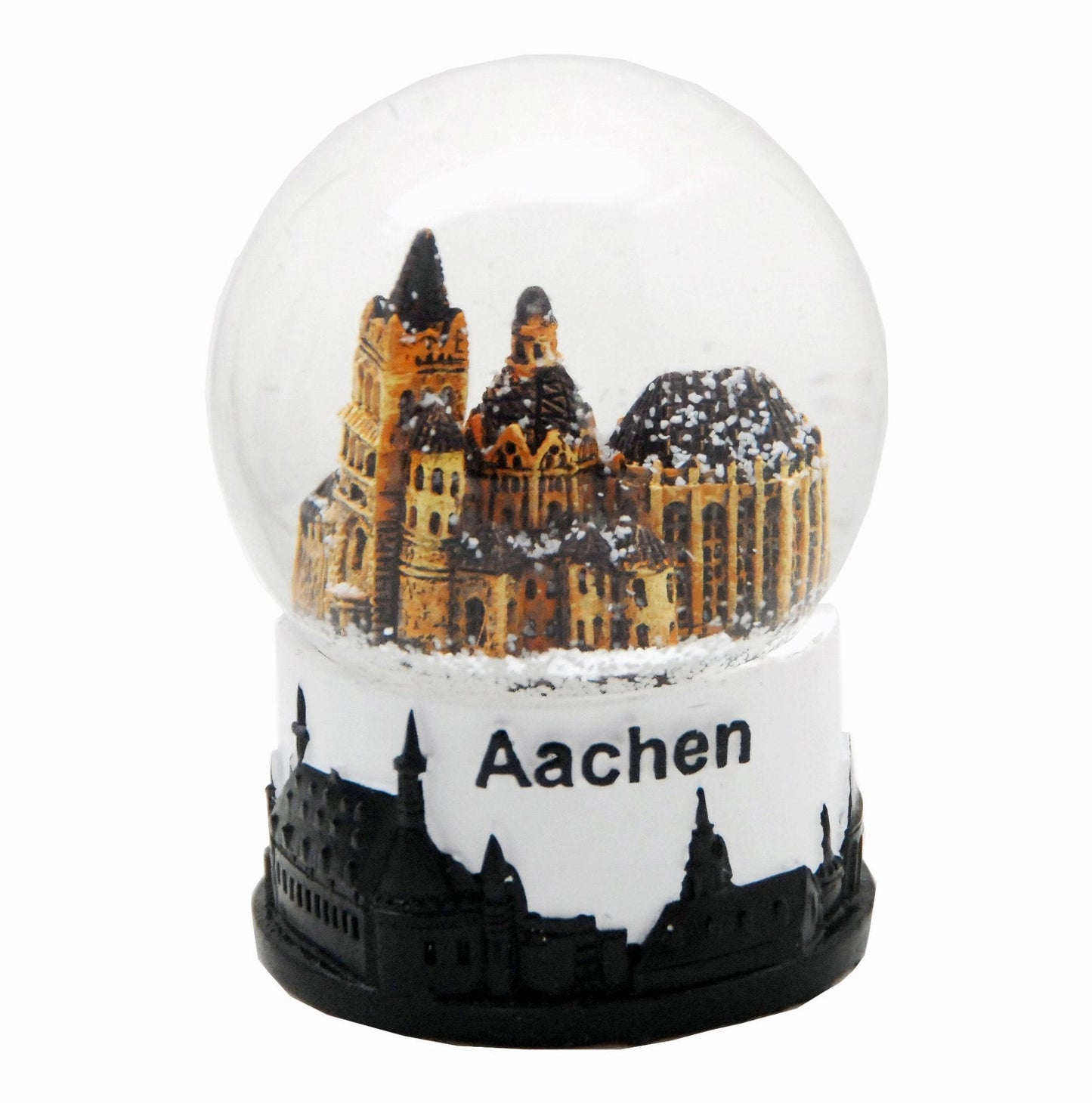 Souvenir Schneekugel Aachen mit Achener Dom und Skyline in schwarz weiß - Schneekugelhaus
