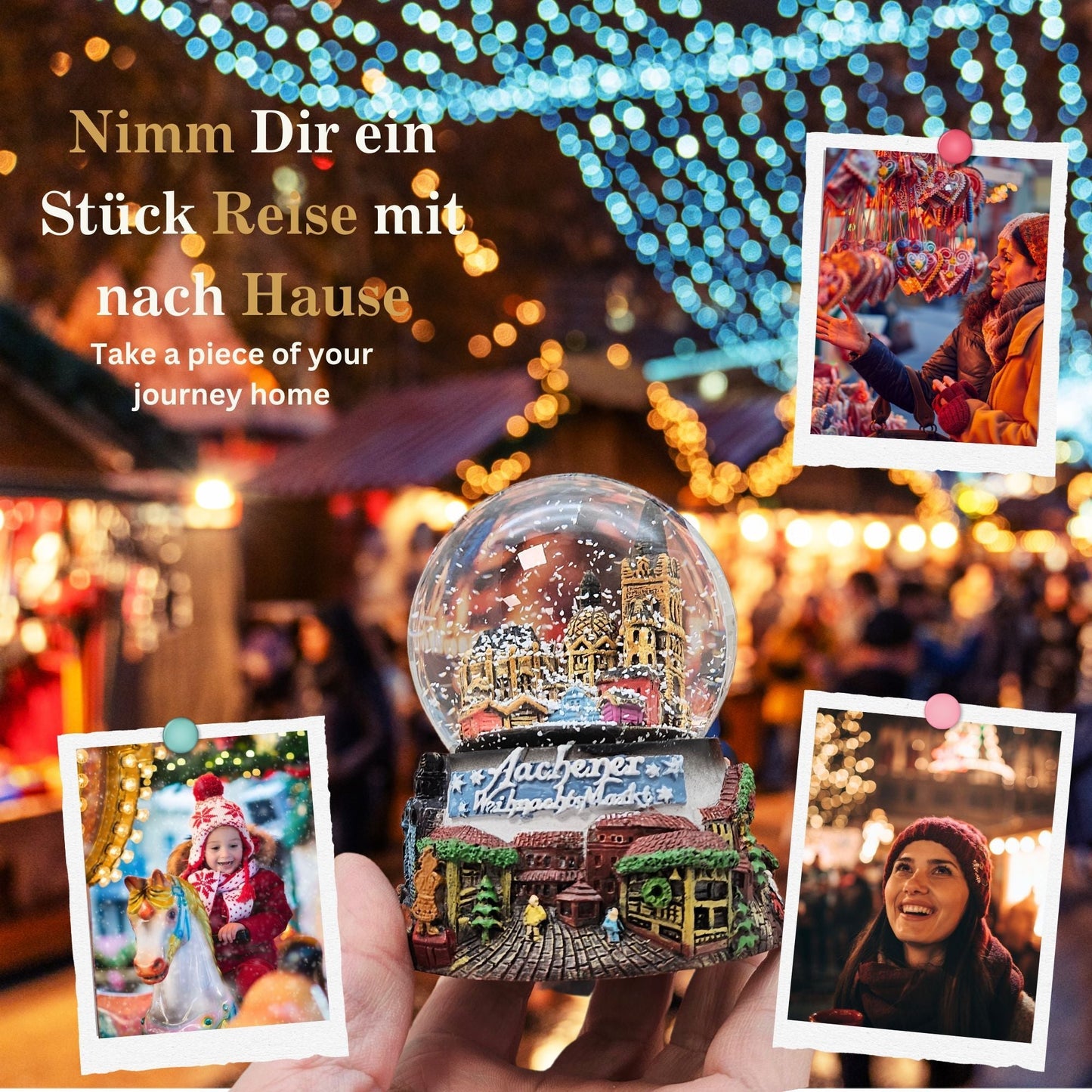 Souvenir Schneekugel Weihnachtsmarkt Aachen B: 6,5 H: 8,5 - Schneekugelhaus