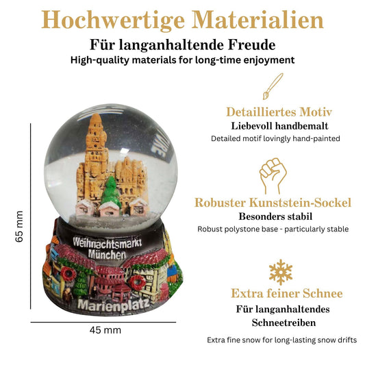 Souvenir Schneekugel Weihnachtsmarkt München Rathaus B: 4,5 H: 6,5 - Schneekugelhaus