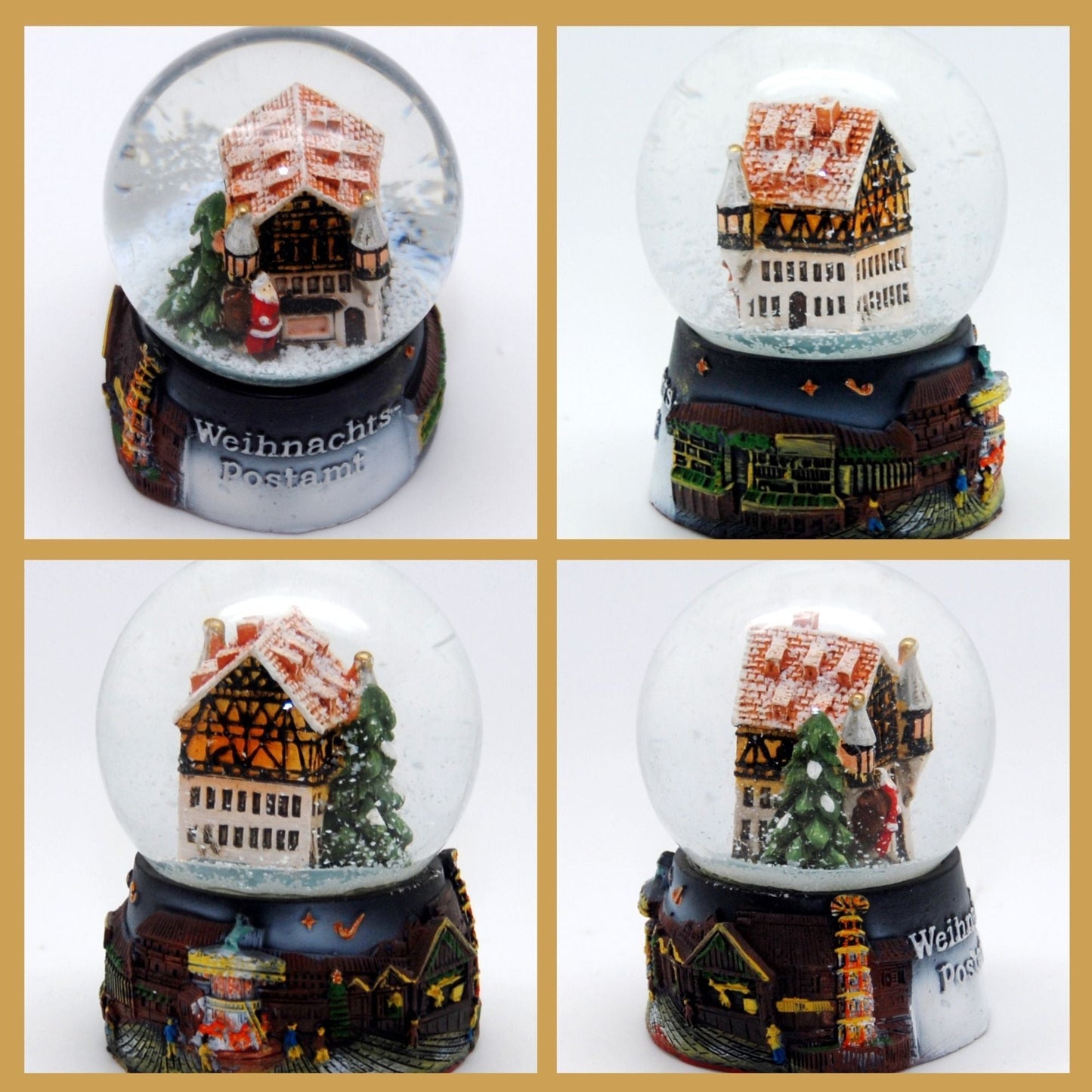 Souvenirschneekugel Weihnachtspostamt mit Weihnachtsmarkt 65mm Durchmesser - Schneekugelhaus