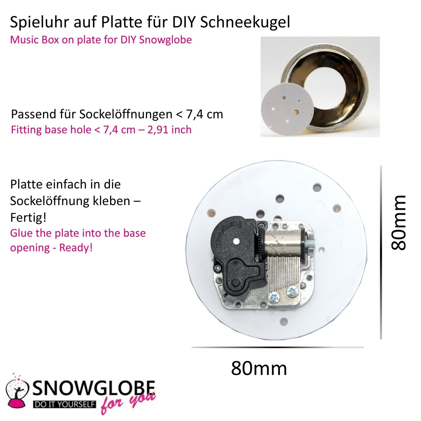 Spieluhr für Schneekugel We wish you a merry Christmas auf Platte 8,0 cm - Schneekugelhaus