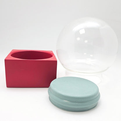 100mm Bastelset Polyresin Sockel rot eckig mit DIY - Schneekugel - Schneekugelhaus