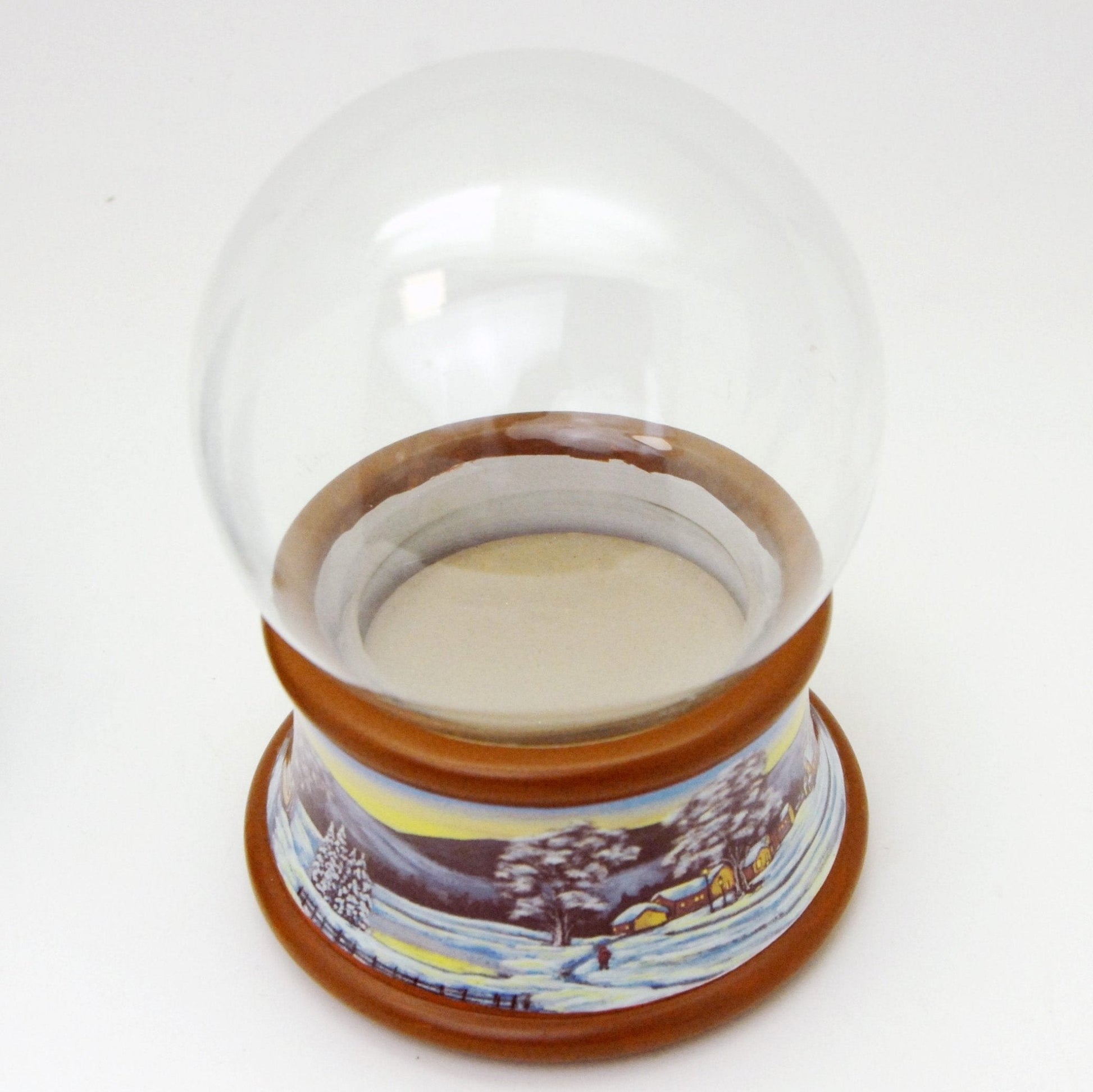 100mm Bastelset Porzellan Sockel Winterlandschaft brauner Rand mit DIY-Schneekugel für Spieluhr - Schneekugelhaus