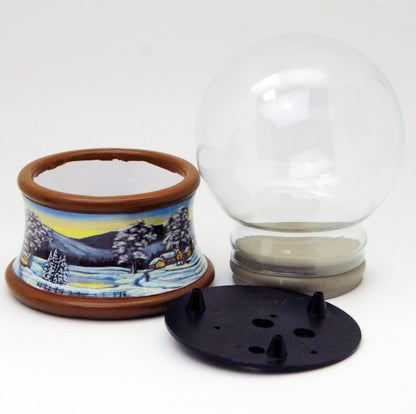 100mm Bastelset Porzellan Sockel Winterlandschaft brauner Rand mit DIY-Schneekugel für Spieluhr - Schneekugelhaus