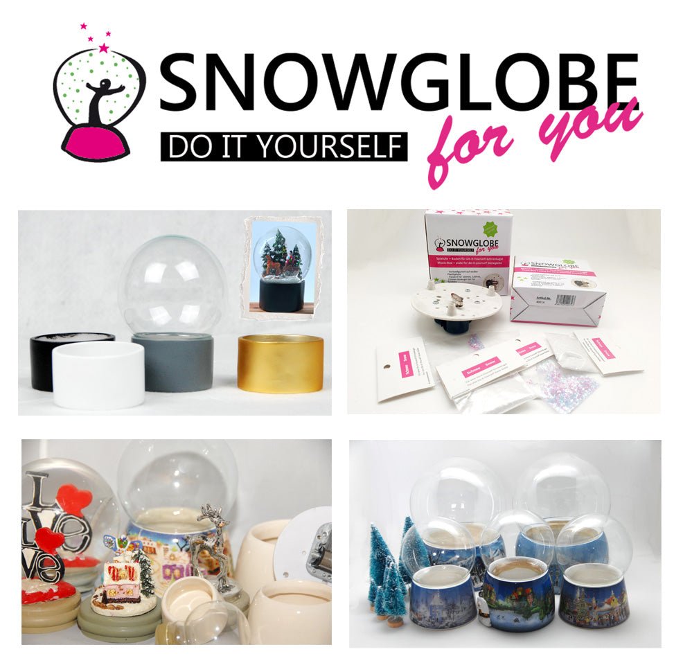 100mm Bastelset Porzellan Sockel Winterlandschaft brauner Rand mit DIY-Schneekugel für Spieluhr - Schneekugelhaus