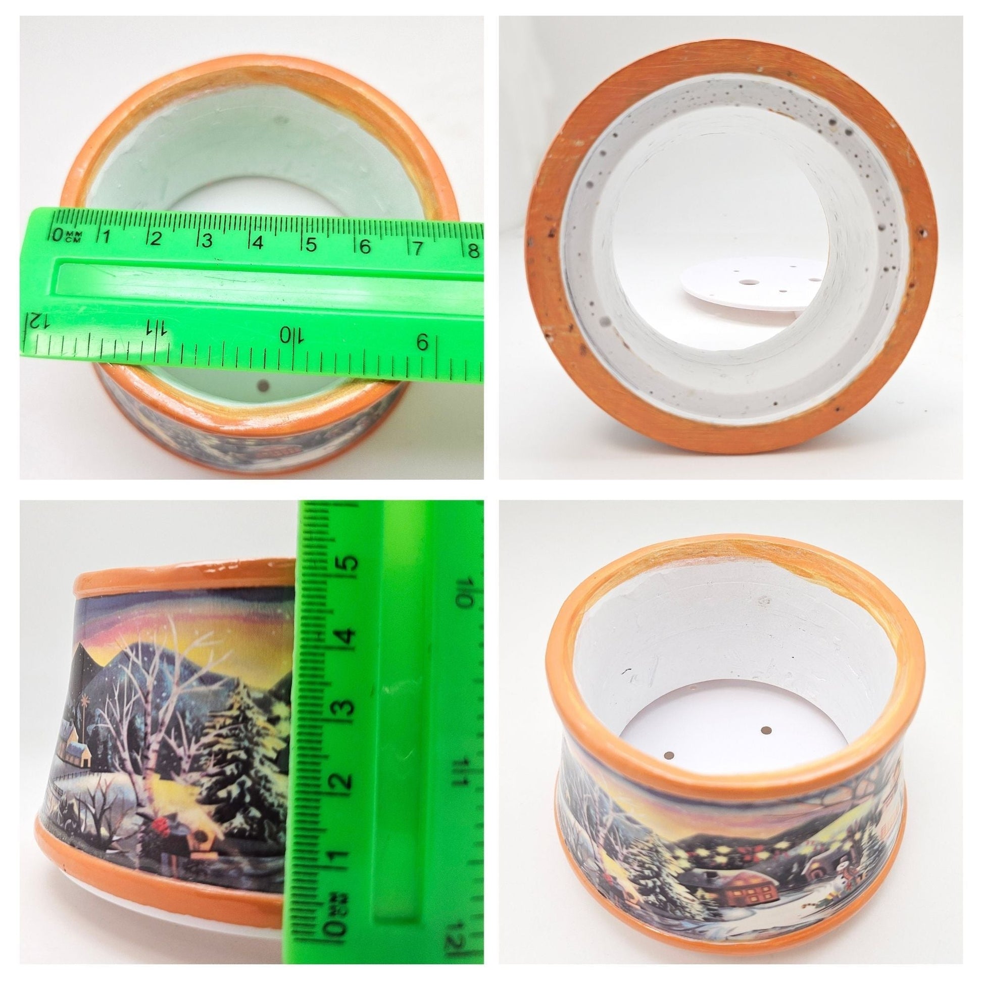 100mm Bastelset Porzellan Sockel Winterlandschaft ocker Rand mit DIY - Schneekugel für Spieluhr - Schneekugelhaus