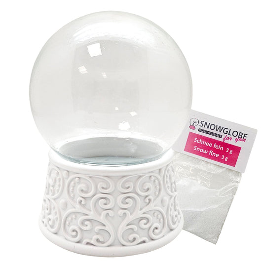 100mm Bastelset Sockel Ornamente weiß Rand mit DIY-Schneekugel für Spieluhr - 1x Schnee - Schneekugelhaus