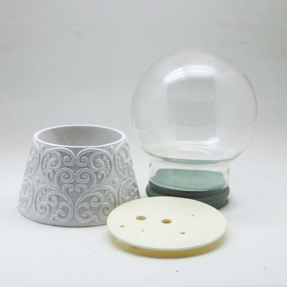 100mm-Do-it-Yourself Schneekugel mit Sockel Ornamente weiß mit Relief für Spieluhr - Schneekugelhaus