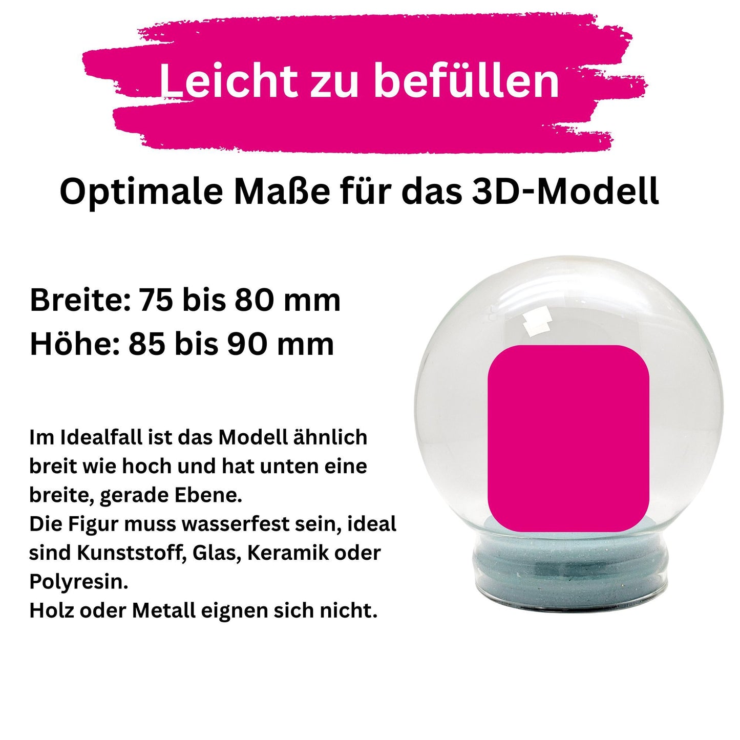 150mm DIY Schneekugelset weiß mit Sockel Porzellan für Spieluhr