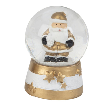 2 moderne Mini - Schneekugeln Weihnachtsmann mit Socke gold schwarz weiß B: 45mm - Schneekugelhaus