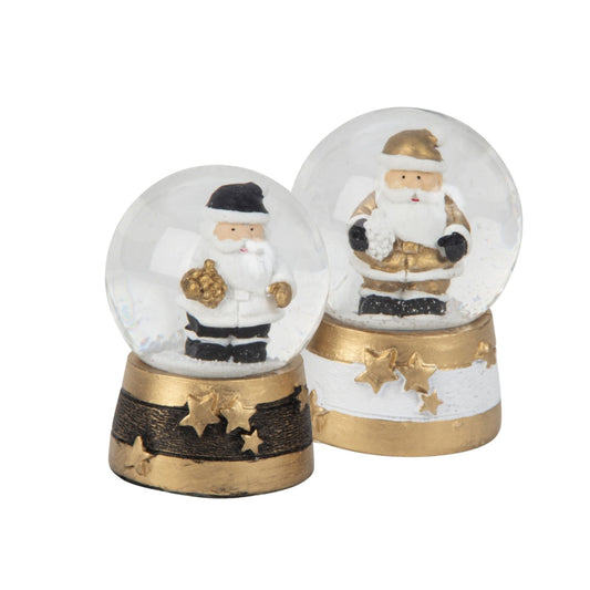 2 moderne Mini - Schneekugeln Weihnachtsmann mit Socke gold schwarz weiß B: 45mm - Schneekugelhaus