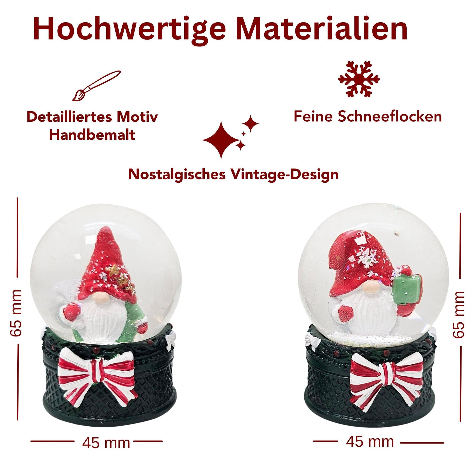 2 süße Mini-Schneekugeln Weihnachtswichtel auf grün B: 45mm - Schneekugelhaus