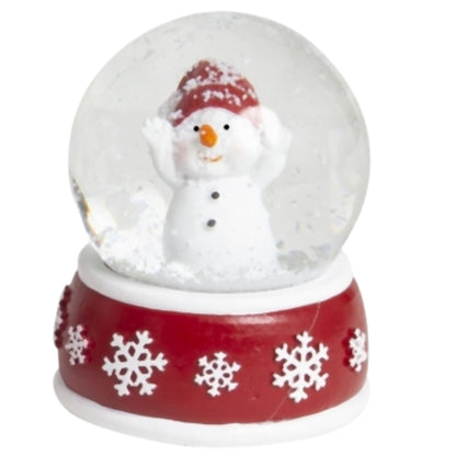 4 Schneekugeln Schneemann mit Sockel rot weiß Schneeflocke B: 65mm - Schneekugelhaus