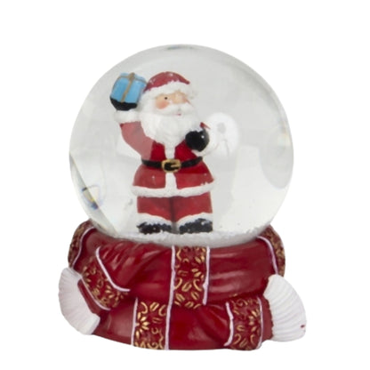 4 Schneekugeln Schneemann Weihnachtsmann mit Sockel rot gold Winterschal B: 65mm - Schneekugelhaus