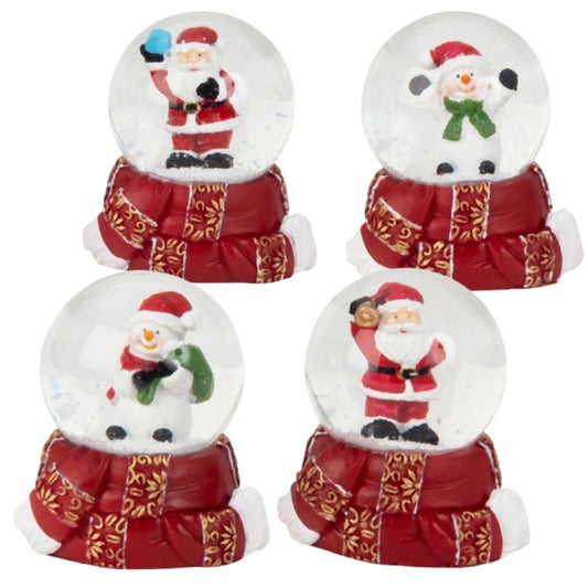 4 süße Mini - Schneekugeln Winter & Weihnacht mit Sockel Winterschal B: 45mm - Schneekugelhaus