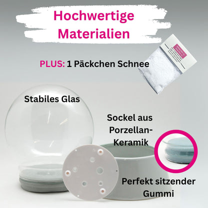 150mm DIY Schneekugelset weiß mit Sockel Porzellan für Spieluhr