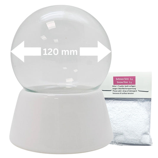 120mm DIY-Schneekugelset weiß - Set aus Bastelglas und Sockel weiß