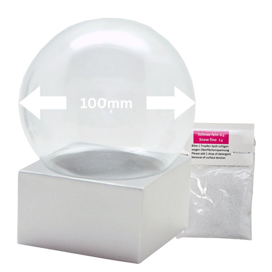 100mm Bastelset Polyresin Sockel silber eckig mit DIY-Schneekugel