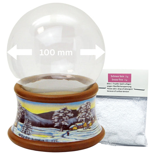 100mm Bastelset - Sockel Winterlandschaft brauner Rand mit DIY-Schneekugel für Spieluhr