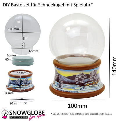 100mm Bastelset - Sockel Winterlandschaft brauner Rand mit DIY-Schneekugel für Spieluhr