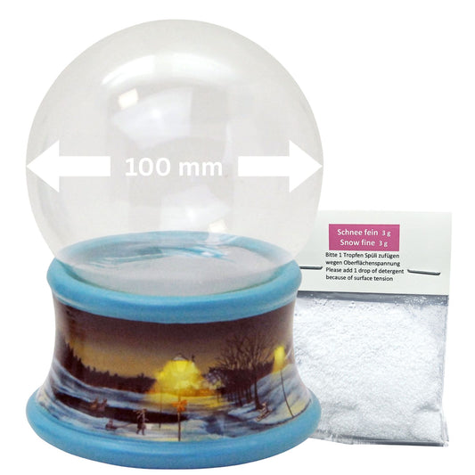 100mm Bastelset - Sockel Winterlandschaft Eisläufer blauer Rand mit DIY-Schneekugel für Spieluhr