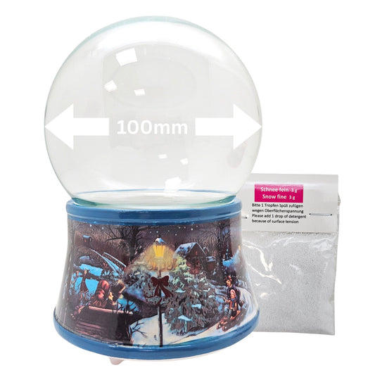 100mm Bastelset - Sockel Winterlandschaft Eisläufer dunkelblau mit DIY-Schneekugel für Spieluhr
