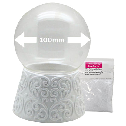 100mm-Do-it-Yourself Schneekugel mit Sockel Ornamente weiß mit Relief für Spieluhr