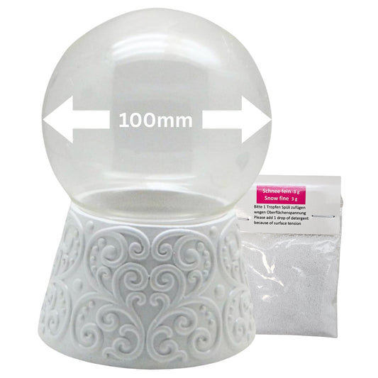 100mm-Do-it-Yourself Schneekugel mit Sockel Ornamente weiß mit Relief für Spieluhr