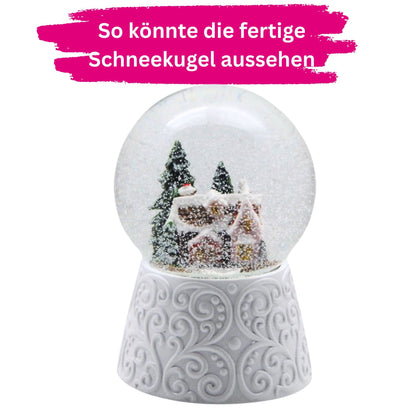 100mm-Do-it-Yourself Schneekugel mit Sockel Ornamente weiß mit Relief für Spieluhr