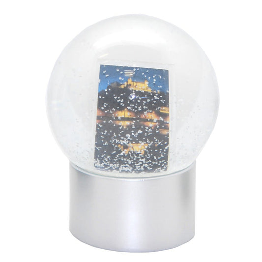 Bastelset mit 100mm Glas für DIY-Schneekugel mit Fotoeinsatz mit Polyresin-Sockel silber rund - Schneekugelhaus