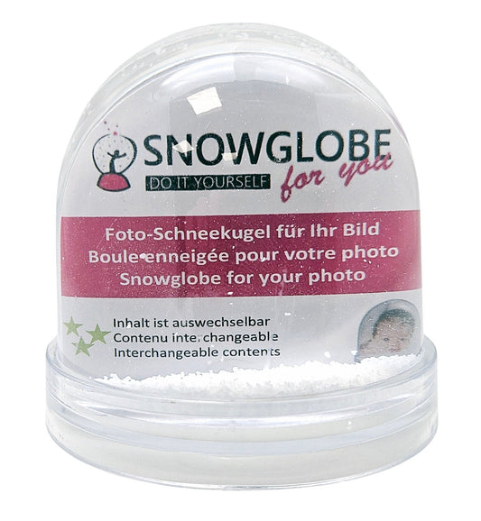 Foto-Schneekugel groß mit transparentem Sockel und Schnee – Einzelverpackung - Schneekugelhaus