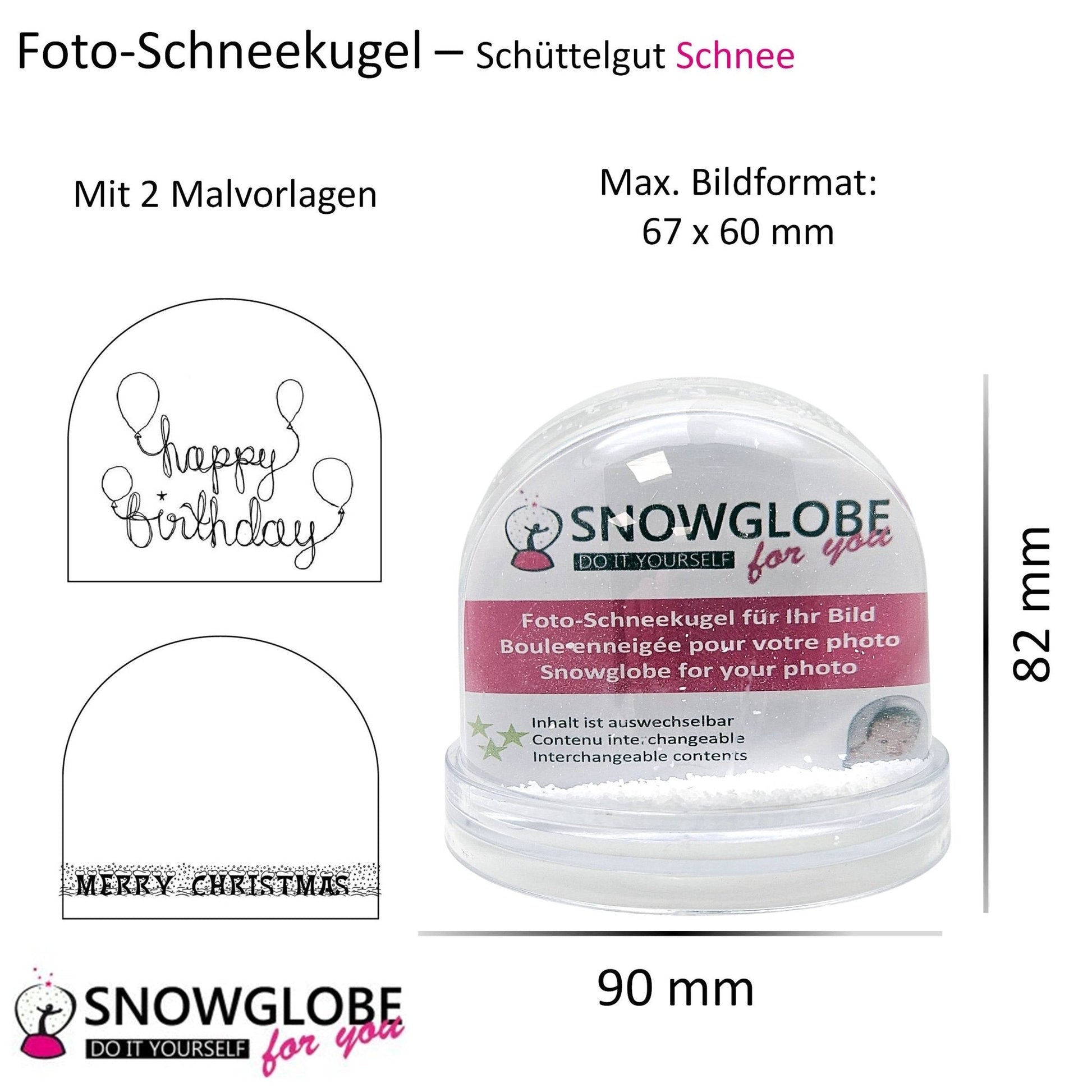 Foto-Schneekugel groß mit transparentem Sockel und Schnee – Einzelverpackung - Schneekugelhaus