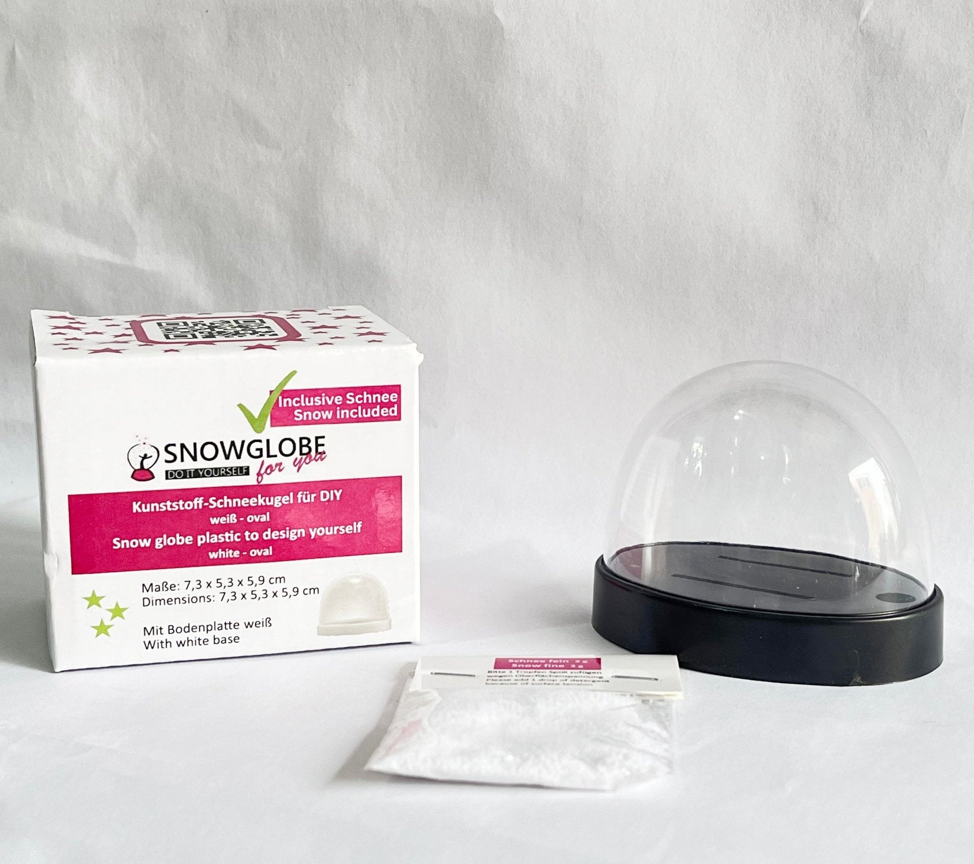 Kunststoff - Schneekugel oval schwarz für FIMO 72 x 61 mm - incl. 1 x Schnee - Schneekugelhaus