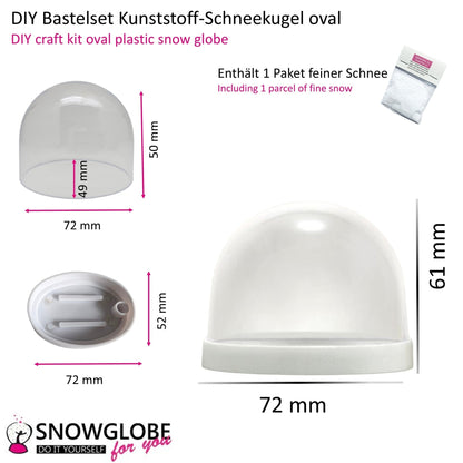 Kunststoff - Schneekugel oval weiß für FIMO 72 x 61 mm - incl. 1 x Schnee - Schneekugelhaus