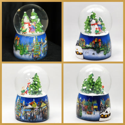 Nostalgie - Schneekugel mit Kinder bauen Schneemann mit Spieluhr - 100mm Durchmesser - Schneekugelhaus